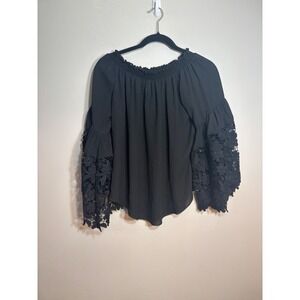 Joseph Ribkoff Black Off The Shoulder Lace Bell Sleeve Blouse Top Size 6
